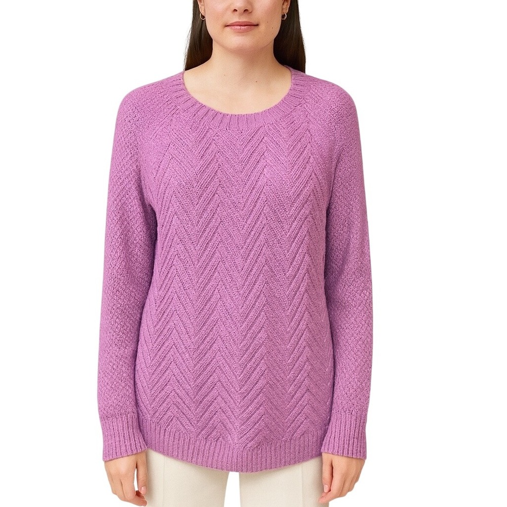 Lavender Women's Long Sleeve Cable Knit Scoop Neck Knitted Pullover Sweater Sz L